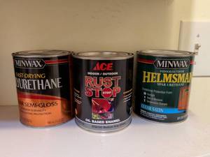 lot 742 image: Minwax Fast-Drying Polyurethane, Ace Rust Stop Oil Enamel, Helmsman Spar Urethane 3-Can Lot