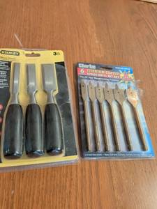 lot 746 image: Stanley 3 Piece Wood Chisels 16-150 and Clarke 6 Piece Titanium Spade Drill Bit Set DB7006