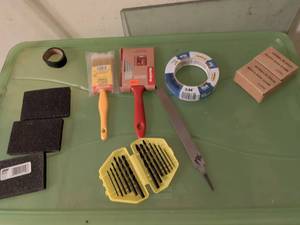 lot 760 image: Painting Tools Lot Brush Sponge Tape Drill Bits Strainer 11 Piece Set