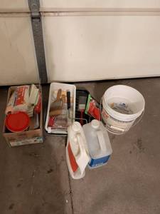 lot 767 image: Painting Supplies Lot Paint Thinner Brushes Rollers Trays Tools