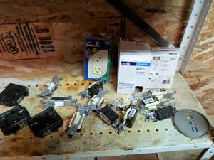lot 844 image: Leviton SmartLockPro GFCI Outlet and Electrical Switches Lot with Plastic Wallplates