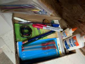 lot 870 image: Craft Supplies Lot Markers Glue Clips Metallic Pen Book Ends