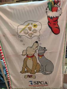 lot 871 image: Frenchie Novelty Kitchen Towel with Dog and Christmas Stocking Print