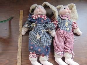 lot 3291 image: Large rabbit dolls with ceramic head and feet