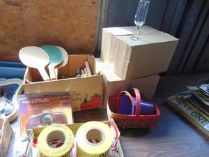 lot 3297 image: 2 cases of champagne glasses, ping pong paddles and more
