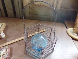 lot 3298 image: 4 blown glass net float and  basket