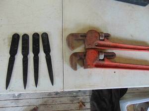 lot 3322 image: Fuller pipe wrenches and Fuller brush letter openers
