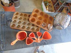 lot 3345 image: Primitives, candle holder and decorative pour