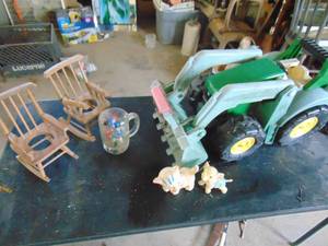 lot 3356 image: Large toy tractor, marbles and chairs
