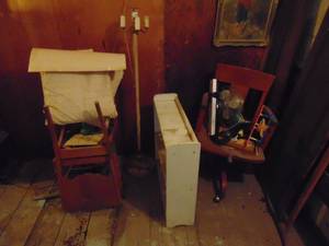 lot 3379 image: Chairs - White Bookshelf and Standing Lamp