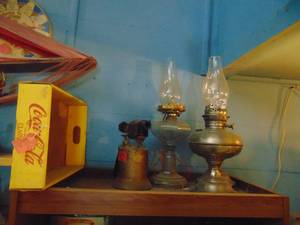 3 Oil Lamps and Brass Torch