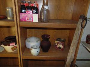 lot 3406 image: Contents of 2 Shelves - Milk Jars and More
