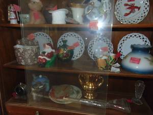 lot 3436 image: Contents of Shelf - Blue Lamp Shade