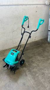 Electric Tiller Cultivator with Dual Handles Turquoise ( gently used - turns on and works) - Retail: $0