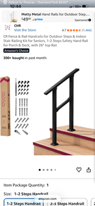 lot 18186 image: CHR Metal Hand Rails for Outdoor Steps 1-2 Steps Safety Handrail 26 inch - Retail $0