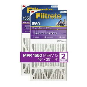 lot 18198 image: Filtrete 16x25x4 Air Filter  MPR 1550 MERV 12  Ultra Allergen Reduction  2 Filters - Retail $116