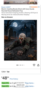 lot 18206 image: AONIT Electric Crawling Bloody Ghost with Scary Sound Halloween Prop - Retail $0