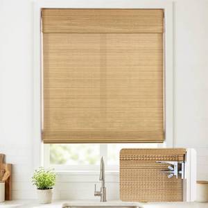 lot 18211 image: UNISHADES No Drill Cordless Bamboo Roman Shades, 35�64 in, Carbonized