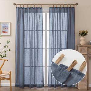 lot 18226 image: BRIGHTSHEER Natural Sheer Curtains 2 Panels, Soft Linen Textured Window Drapes with Twine Tabs for Bedroom, Living Room and Dining Room, Light Filtering & Privacy, W52 x L108 inches