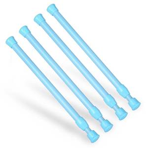 lot 18228 image: 4 Pcs Tension Rod, Goowin Short Tension Rod, No Drilling Small Tension Rods for Closet, Rustproof Spring Rod, Mini Thin Tension Rods for Cabinets, Cupboard, Wardrobe Bars, Bookcase (Blue, 12-20 inch) - Retail $0