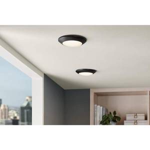 lot 18230 image: 7 in. Matte Black Slim LED Flush Mount 854 Lumens Soft White 3000K Indoor Bedroom Closet Kitchen Lighting (only 1 in box) - Retail $36