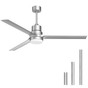 lot 18241 image: Biukis Ceiling Fans with Lights 60-in Silver Ceiling Fan with Dimmable LED Light Kit Remote Control Modern Blades Reversible DC Motor, 6-speed, Timer