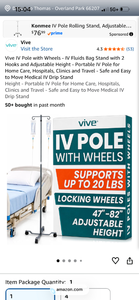 lot 18248 image: Vive IV Pole with Wheels Adjustable Height 47-82 inches 20 lbs Capacity - Retail $0