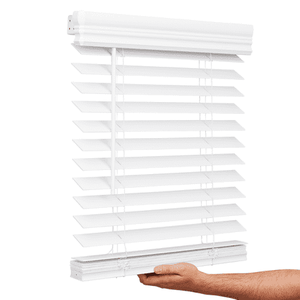 lot 18271 image: Lotus & Windoware Cordless 2  Faux Wood Room Darkening Horizontal Blind  24  W x 36  L  Bright White  Embossed - Retail $47