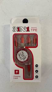 lot 18283 image: 3in1 TPE Material Charging Cable with Multiple Connectors - Retail $0