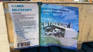 lot 71016 image: SDLC2030FT - 20x30 All-Steel Carport with Enclosed Sidewalls - Unused