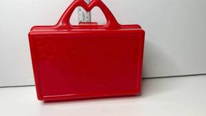 lot 104 image: Red Plastic Tackle Box with Handle and Two Compartments