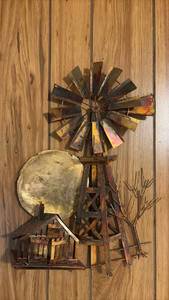 lot 1000 image: Copper Windmill Wall Art Sculpture (approximately 18 inch tall)