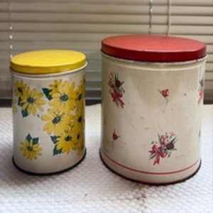 lot 1020 image: 2 Floral Decorated Metal Storage Canisters