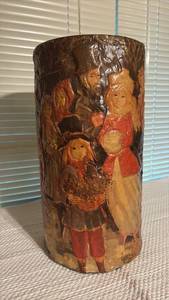 lot 3020 image: Vintage J.L. Clark Relief Decoupage Umbrella Vase