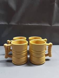 lot 3043 image: FRANKOMA Yellow Ceramic Mugs with Bamboo Shaped Handles, Set of 4