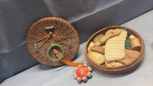 lot 2008 image: Woven Basket with Decorative Ornaments and Crochet & Sewing Accessories