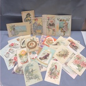 lot 2024 image: Lot of Vintage Greeting and Calling Cards with Floral and Figurative Designs