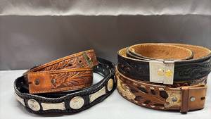 lot 4002 image: Vintage Leather Belts including Tony Lama 34-36
