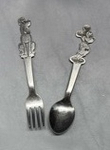 lot 4015 image: Disney Character Fork and Spoon Set Mickey Mouse and Pluto 2-Piece Flatware Stainless by Bonny,  Made in Japan