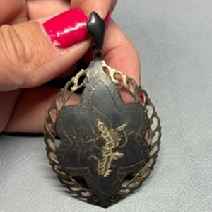 lot 4017 image: Vintage Siam Sterling Silver Niello featuring a Thai Dancer Teardrop Pendant