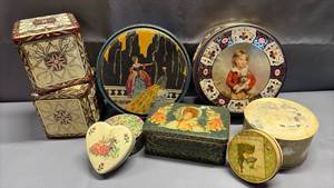 lot 4029 image: Vintage Biscuit, Tea and Trinket Tins. Canco, Bristol Embossed and Peek, Frean & Co Included