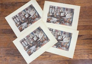 lot 5010 image: 4) Anton Pieck Prints from 1968. Usually sold in Multiples for 3D Crafting. Print Area is 8.5 by 6 inches
