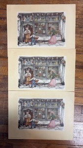 lot 5011 image: 3) Anton Pieck Shop Window Printed 1968. Picture Area 8.5 by 6 inches