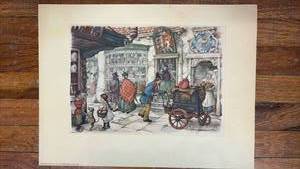 lot 5012 image: Single 1968 Anton Pieck Organ Grinder Print Printed Area 8.5 by 6 inches