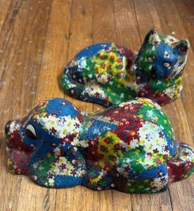 lot 5024 image: Calico Decoupage Plaster Cat and Dog Figurine