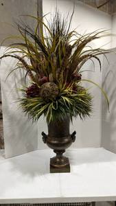 lot 1000 image: Faux floral arrangement 44 in tall in urn style vase 18 in tall