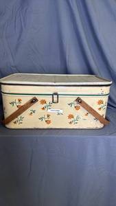 lot 151 image: vintage metal picnic basket, picnic tin with wooden handles and Clothing Patterns