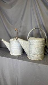lot 153 image: Two Antique Galvanized Rustic Farmhouse Watering Cans