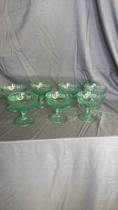 lot 160 image: Green Depression Glass Sherbert Bowls, Set of 7