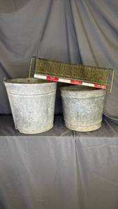 lot 162 image: Metal Pails and Wire Record Rack